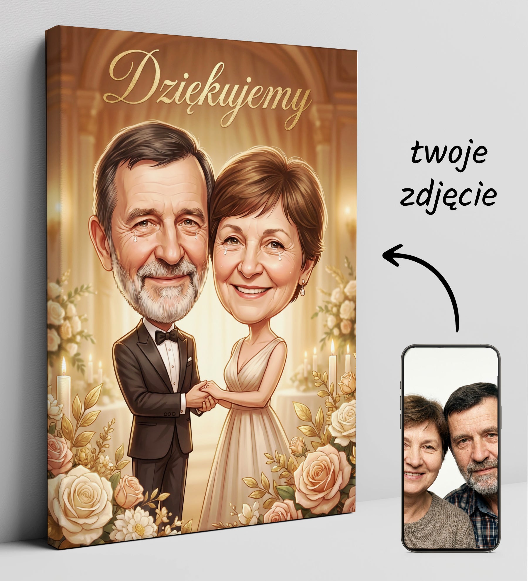 Karykatura jako podziękowanie ślubne dla rodziców