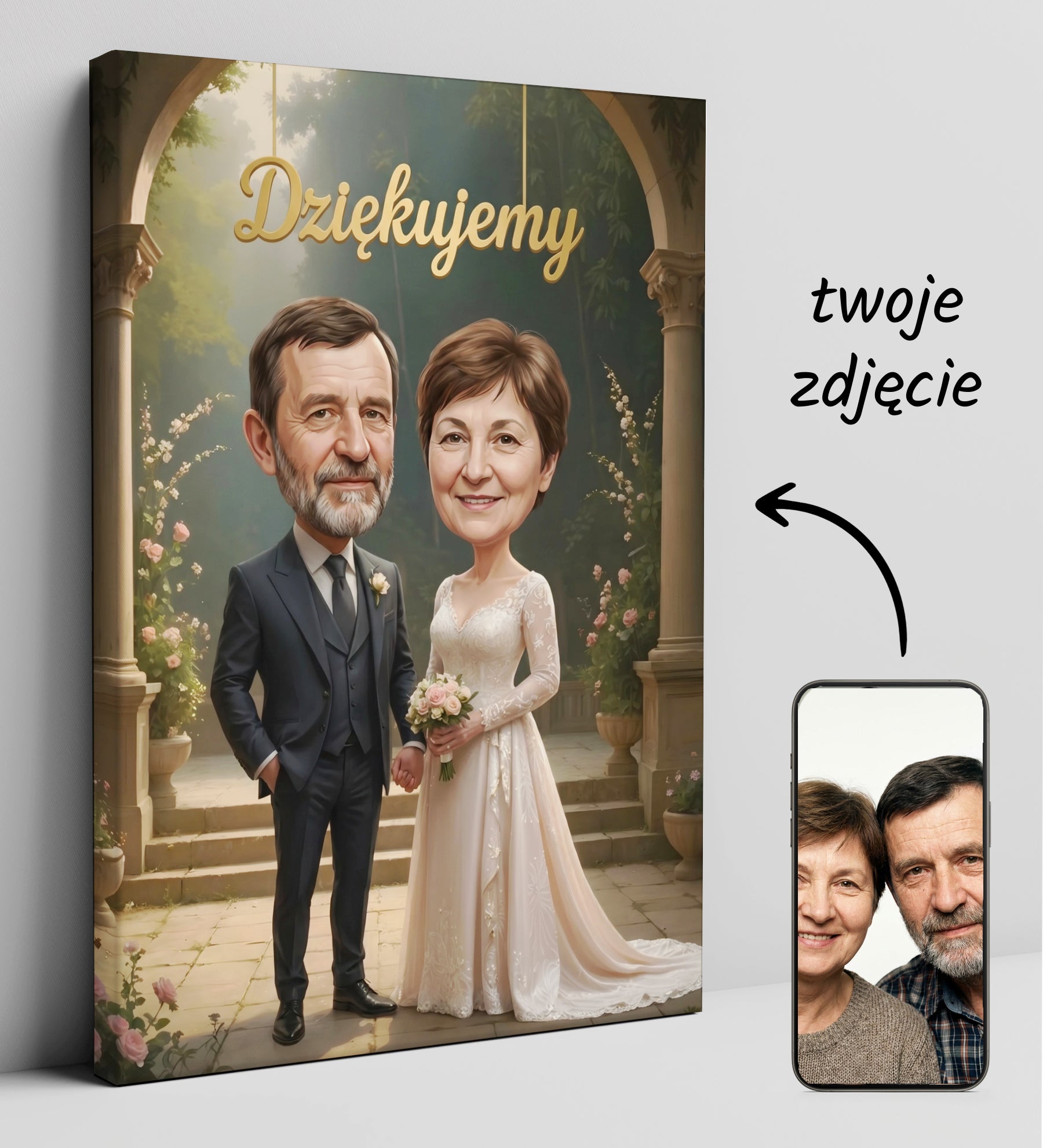 Elegancka karykatura dla rodziców na ślub
