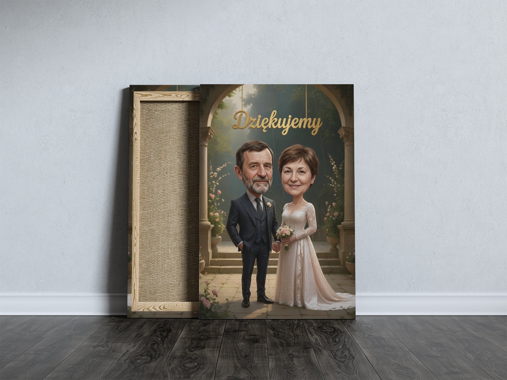 Elegancka karykatura dla rodziców na ślub