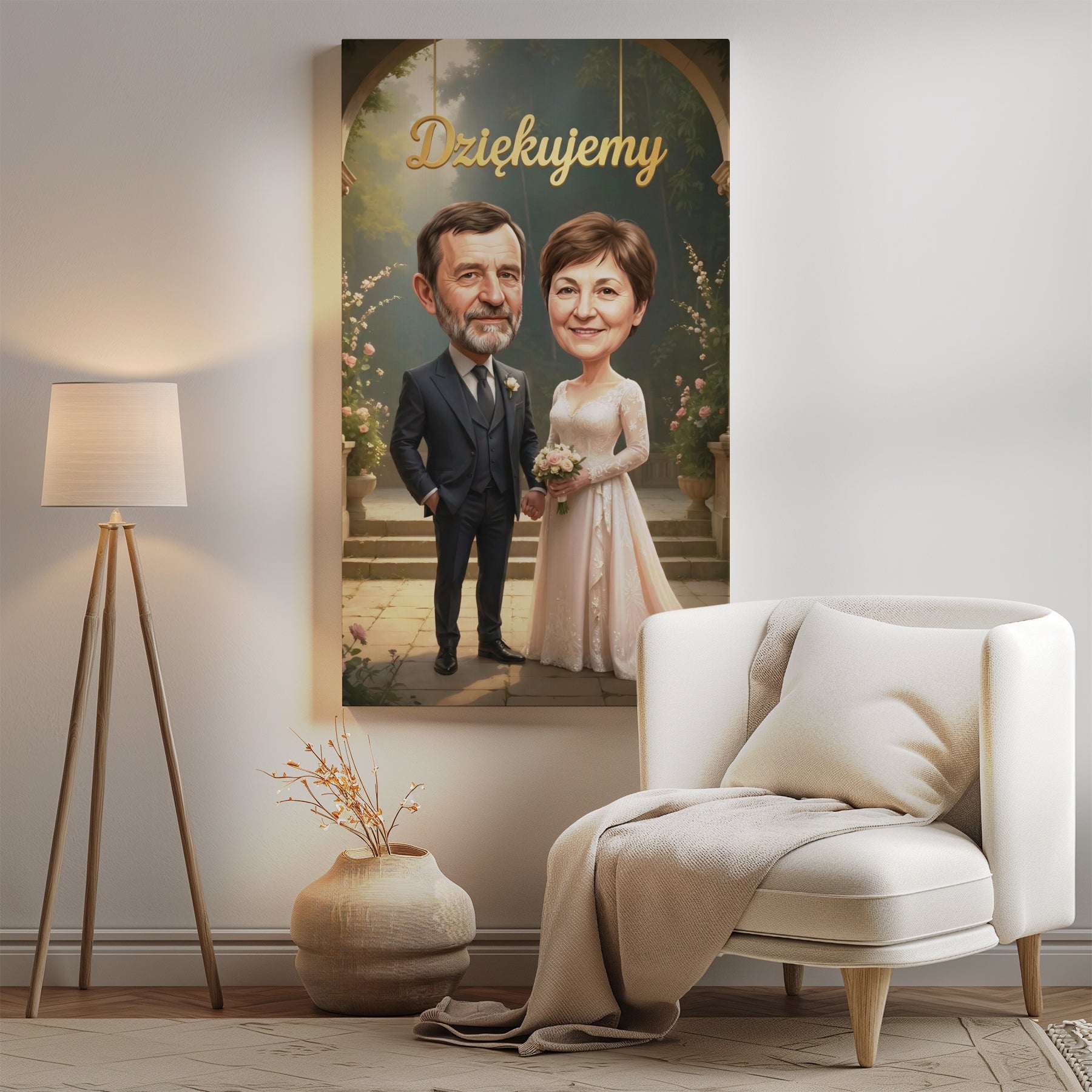 Elegancka karykatura dla rodziców na ślub