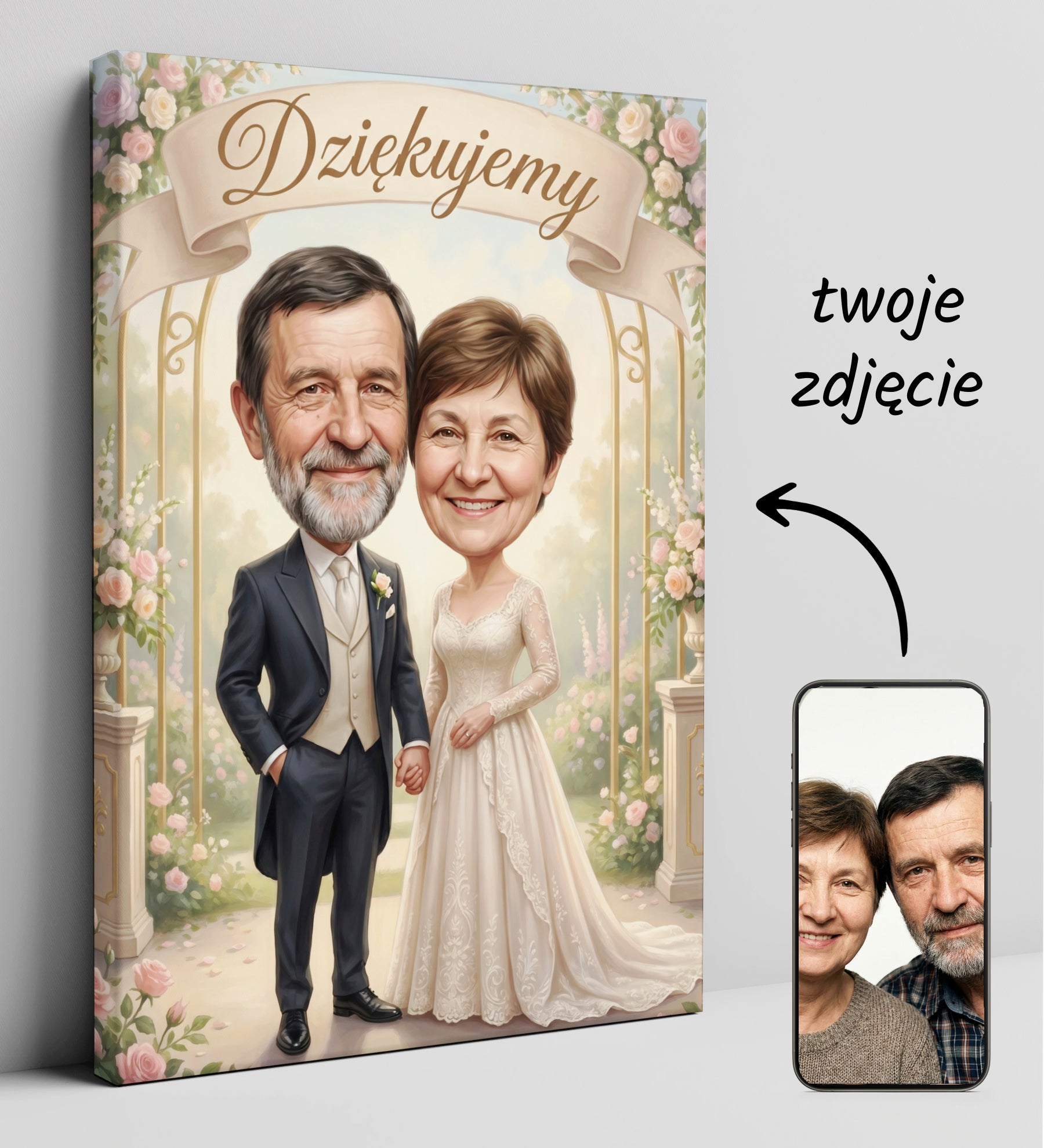Karykatura dla rodziców w romantycznej altanie