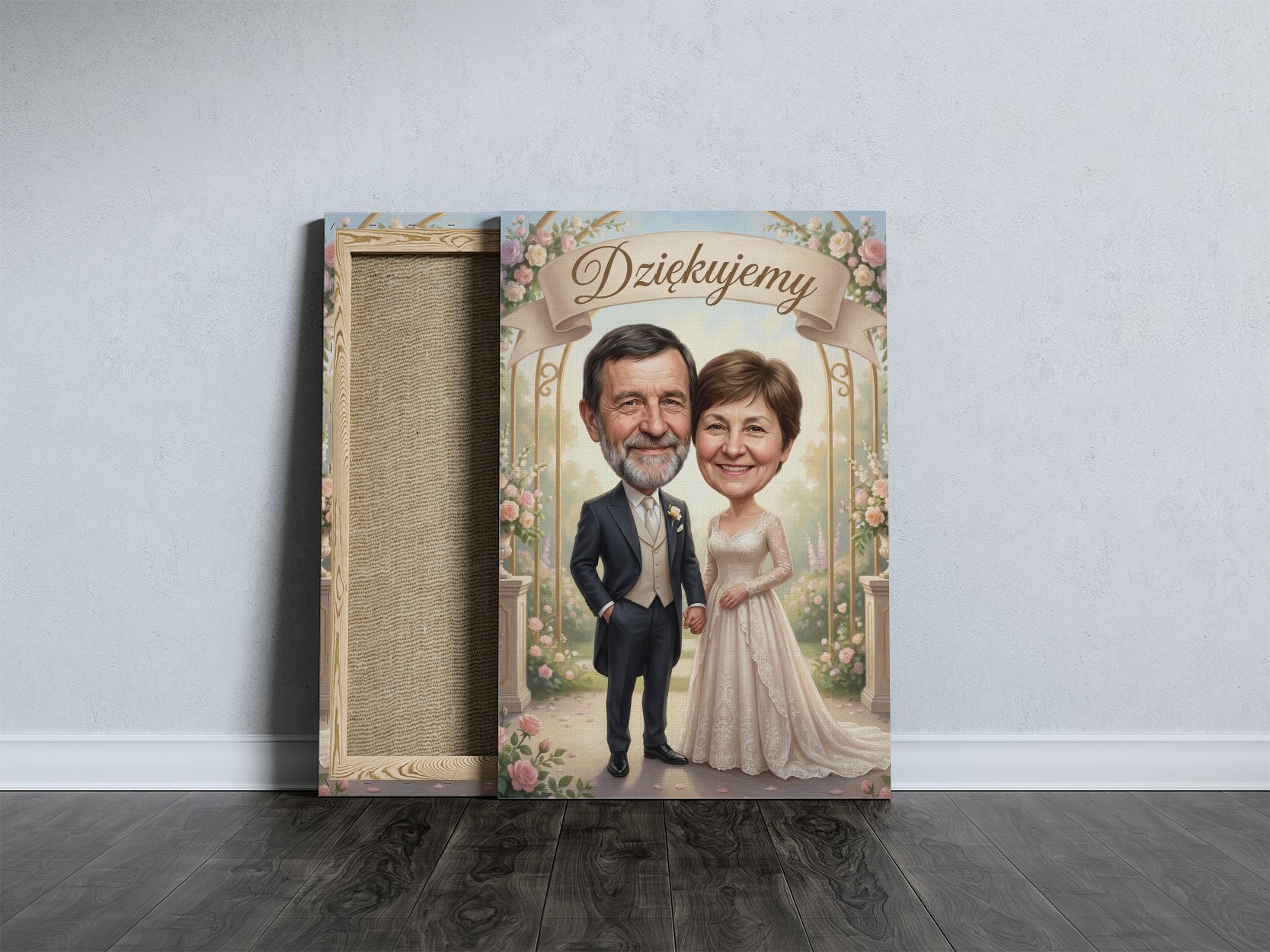 Karykatura dla rodziców w romantycznej altanie
