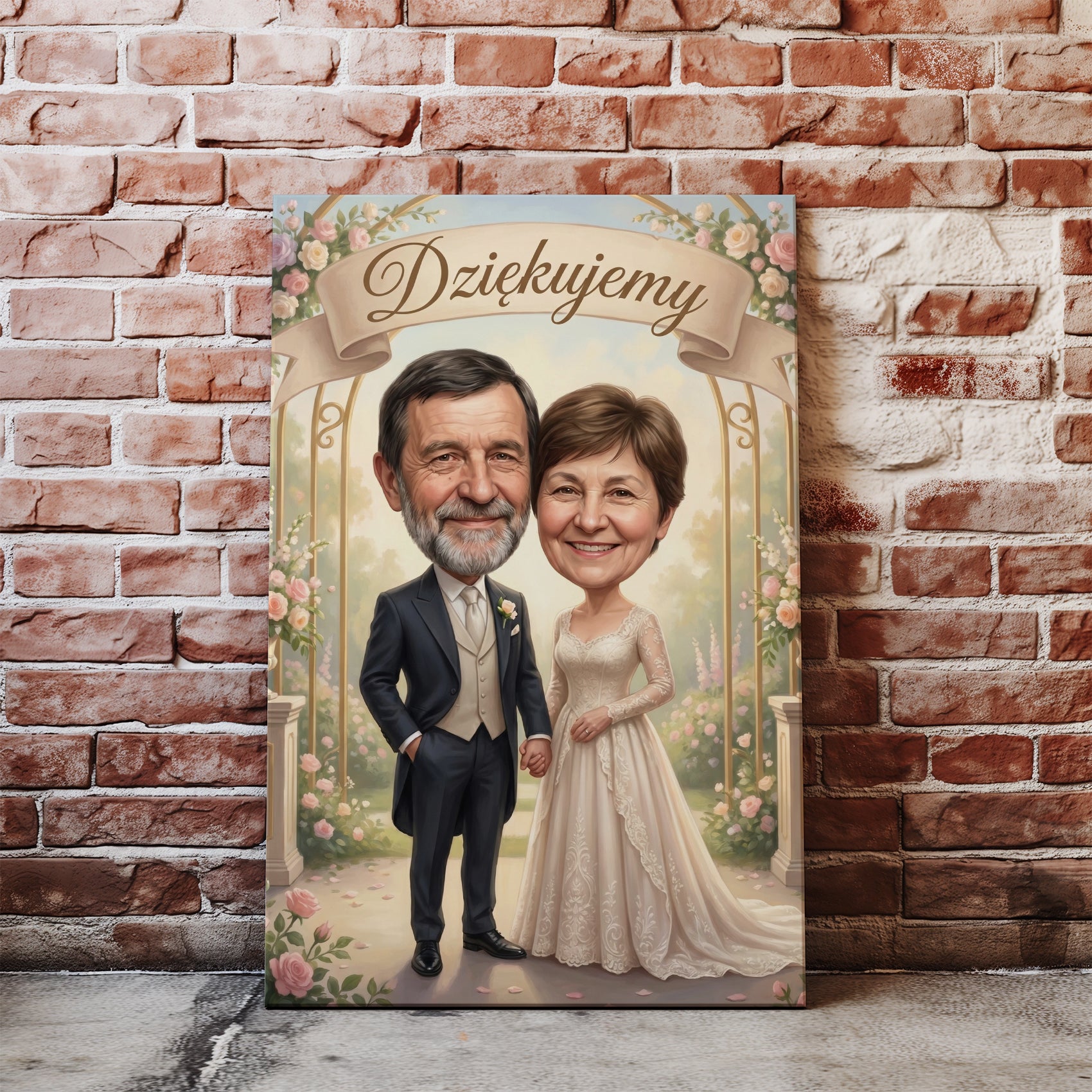 Karykatura dla rodziców w romantycznej altanie